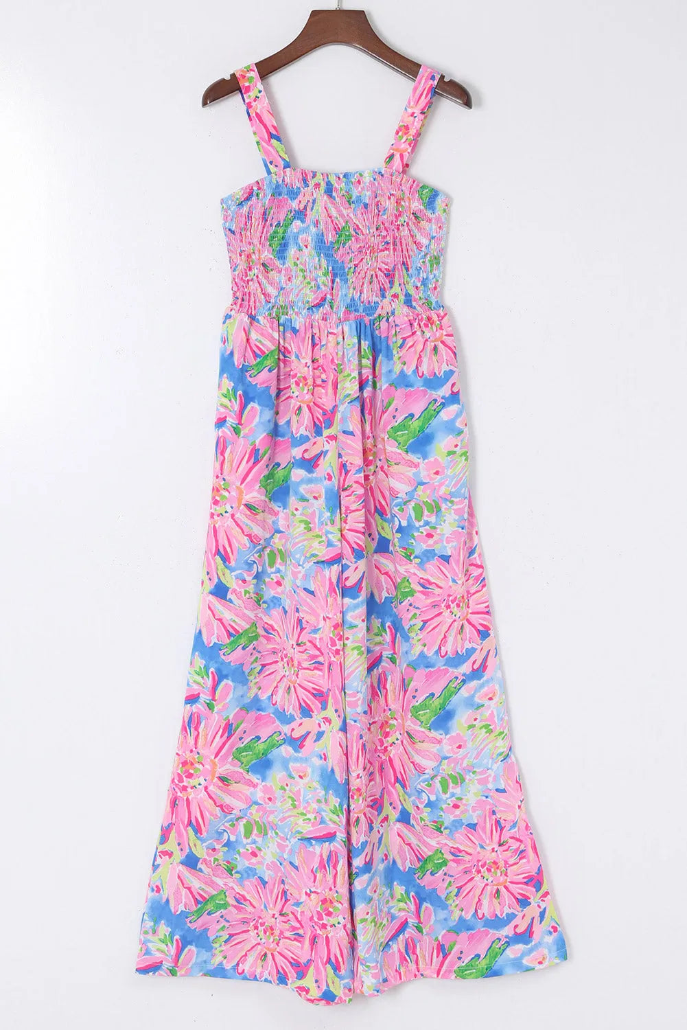 Pink Abstract Floral Painting Smocked Wide Leg Jumpsuit - Chic Meadow Boutique 