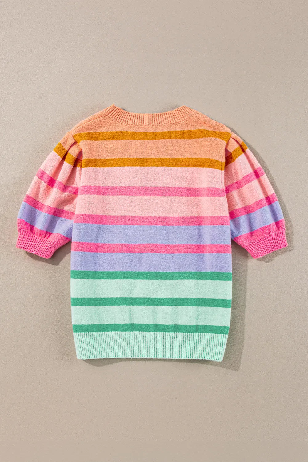 Rose Red Colorful Stripe Bubble Short Sleeve Sweater - Chic Meadow Boutique 