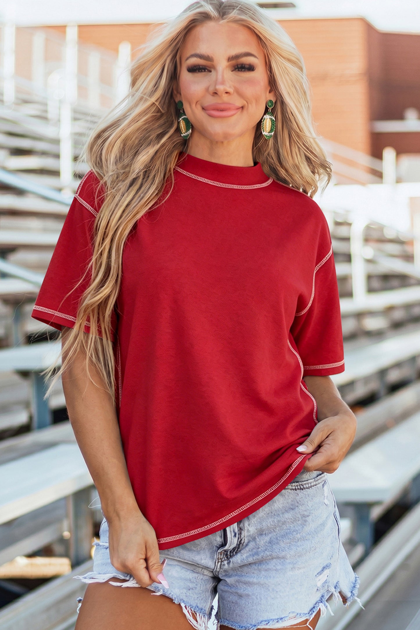 Racing Red Reversible Contrast-Stitched T-Shirt