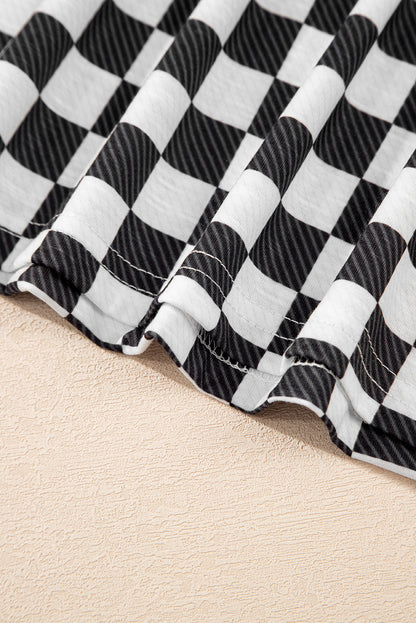 Black Checkerboard T Shirt and High Waist Skorts 2 Piece Outfit