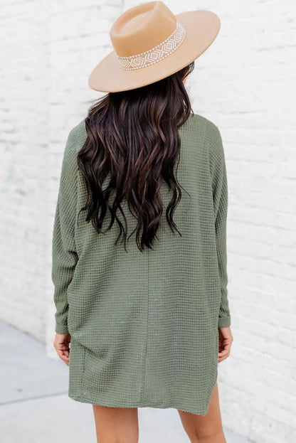 Laurel Green Waffle Knit Open Front Cardigan - Chic Meadow Boutique 