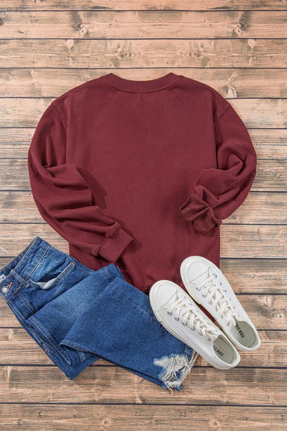 Tops/Sweatshirts & Hoodies Burgundy Plain Drop Shoulder Crewneck Pullover Sweatshirt