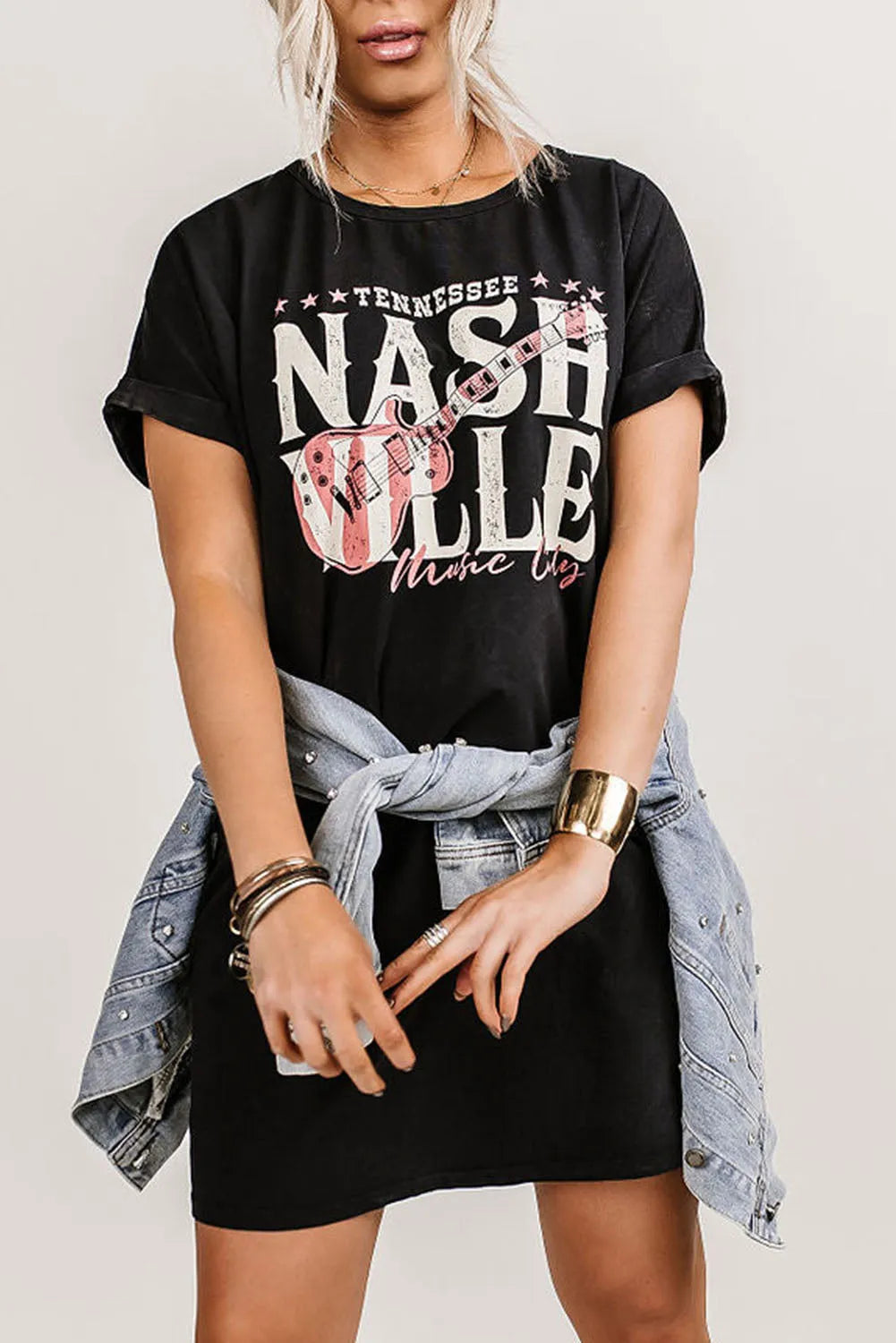 Black Nashville Music Festival Trending T-Shirt Dress - Chic Meadow Boutique 