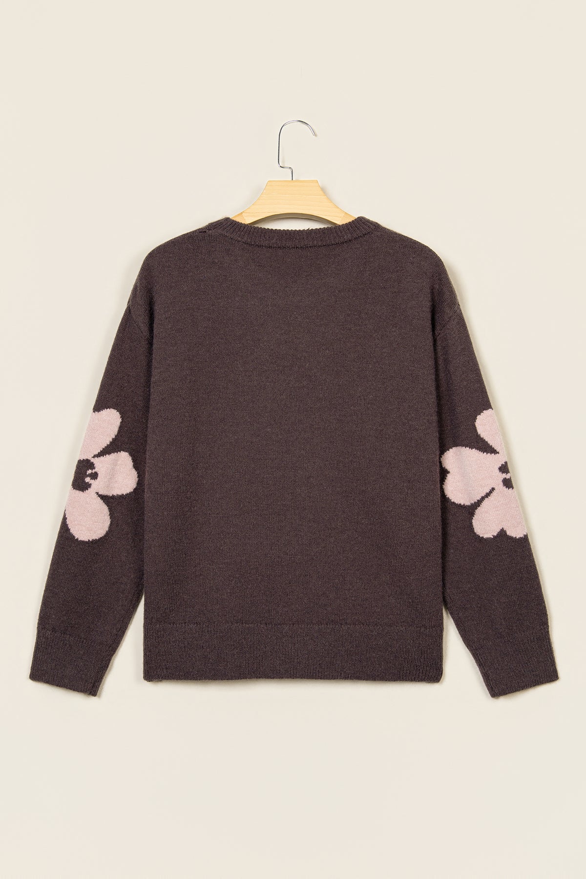 Chicory Coffee Cozy Floral Print Round Neck Dropped Shoulder Casual Sweater
