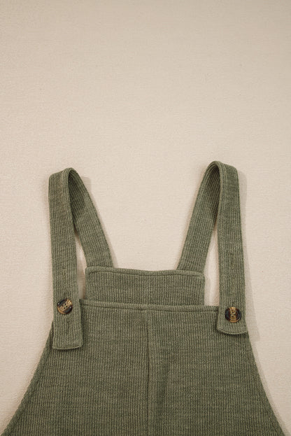 Laurel Green Solid Color Knit Loose Straight Leg Casual Overall Jumpsuit