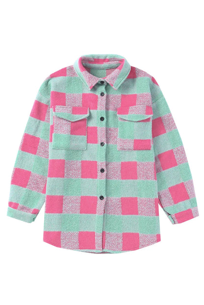 Pink Plaid Pattern Oversized Shacket - Chic Meadow Boutique 