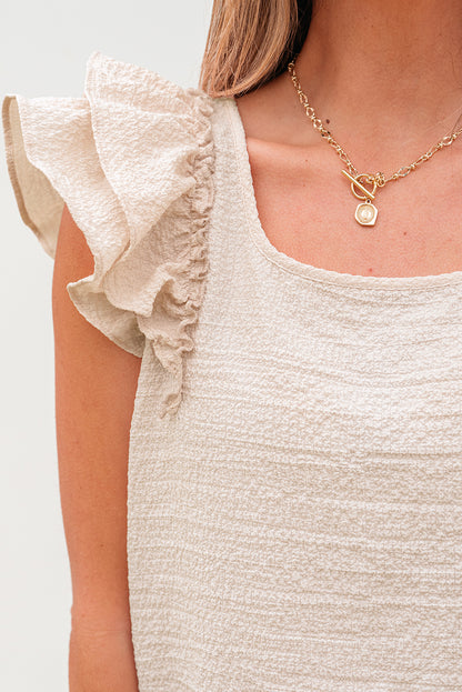 Beige Textured Bow Knot Frilled Butterfly Sleeve Blouse