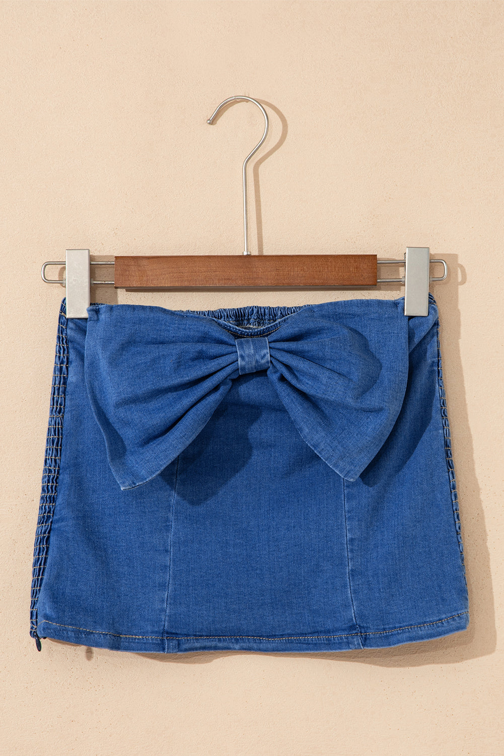 Sail Blue Vintage Bow Front Smocked Back Denim Tube Top