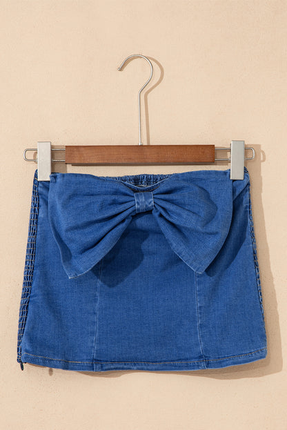 Sail Blue Vintage Bow Front Smocked Back Denim Tube Top