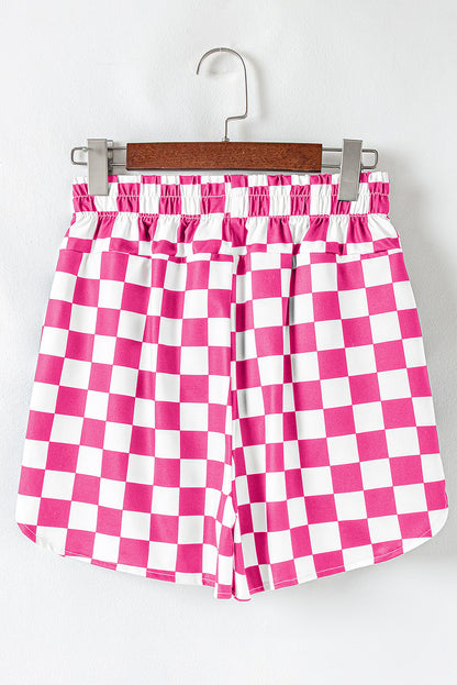 Rose Checkered Print High Waist Casual Shorts