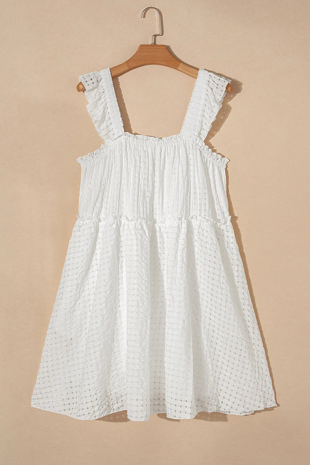 White Plaid Ruffled Straps Flowy Sleeveless Dress - Chic Meadow Boutique 