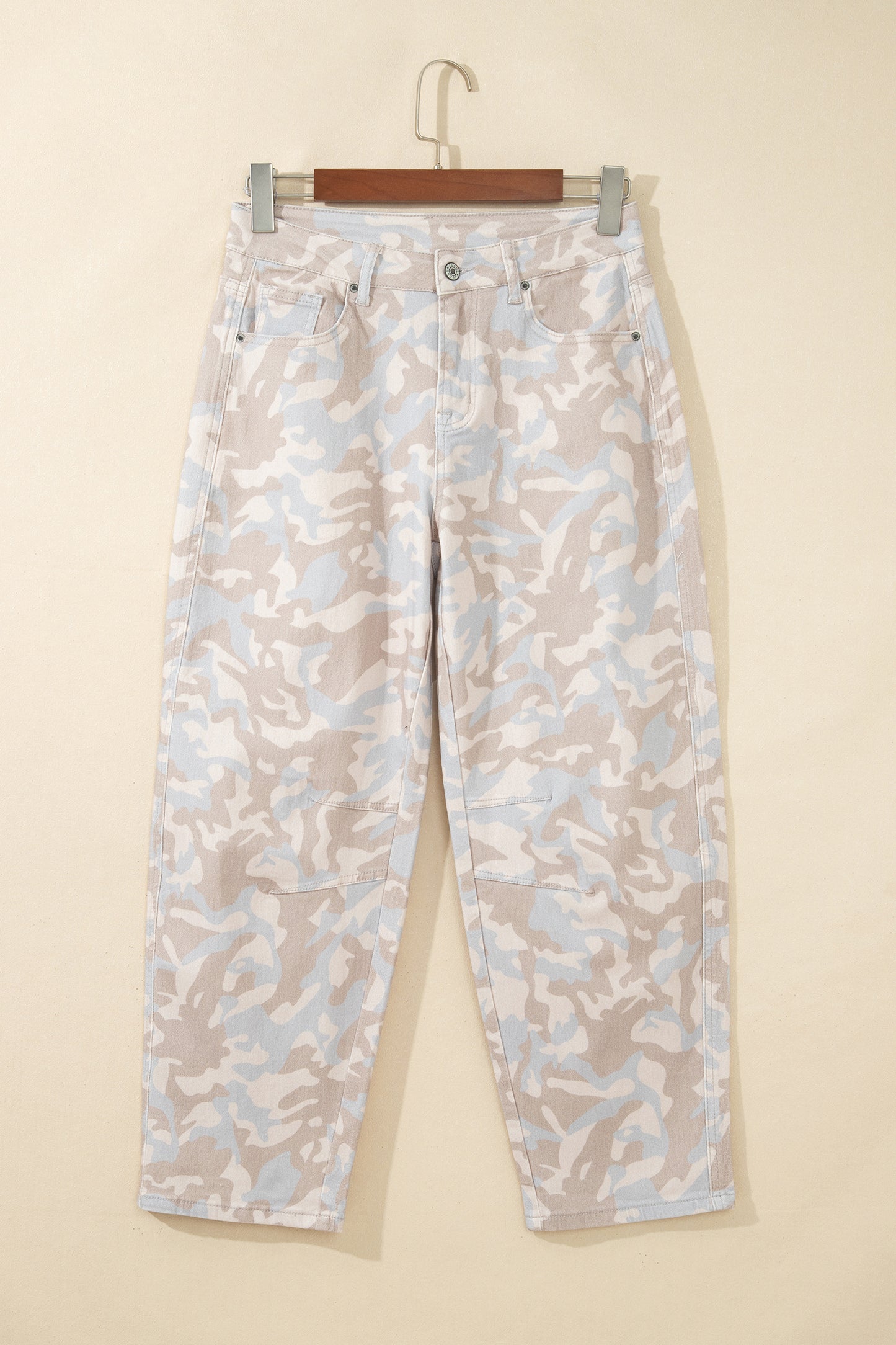 Khaki Camouflage Pattern Pocket Rivet Detail Ankle-Length Harem Fit Jeans