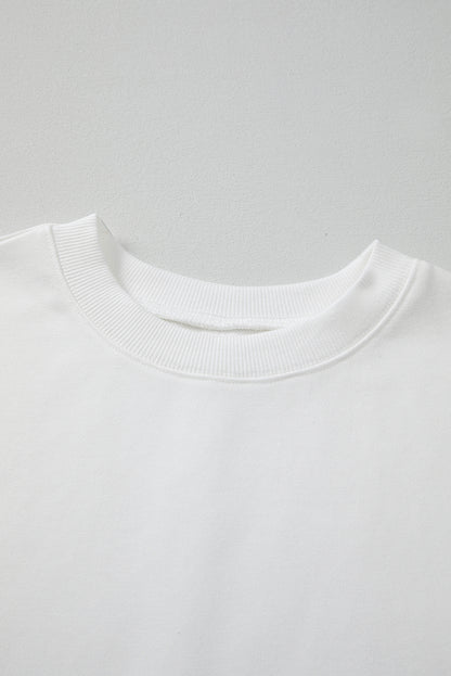 White Floral Dotted Mixed Print Patchwork Sleeve High Low Casual Sweatshirt