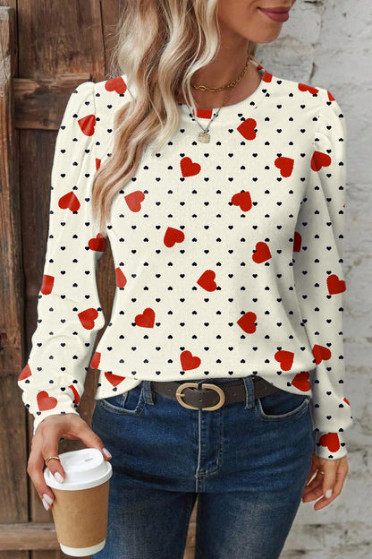 Beige Flower Heart Festive Valentine Blouse