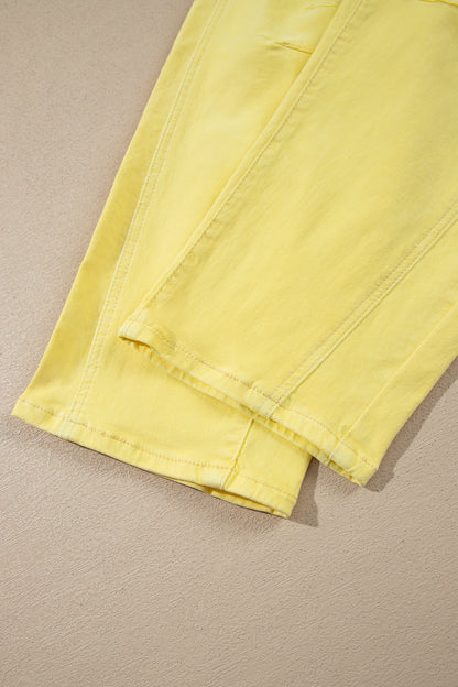 Yellow Solid Color Grommet Detail Knot Waist Barrel Jeans
