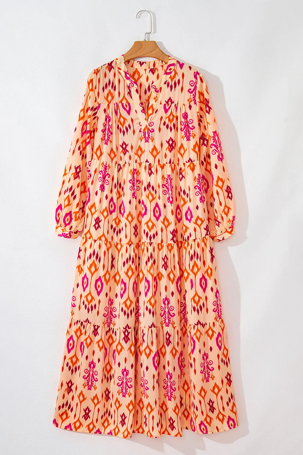 Orange Western Abstract Geometric Printed Maxi Dress - Chic Meadow Boutique 