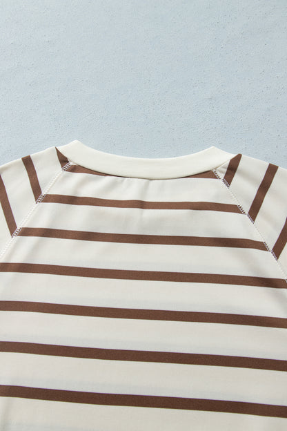 Khaki Stripe Relaxed Long Sleeve Top Color Block Detail Drawstring Pant Set