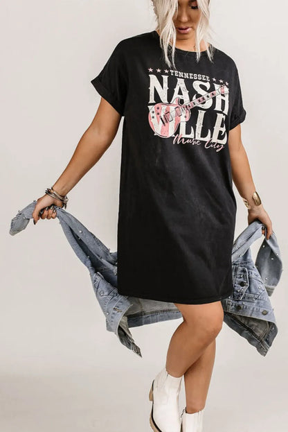 Black Nashville Music Festival Trending T-Shirt Dress - Chic Meadow Boutique 