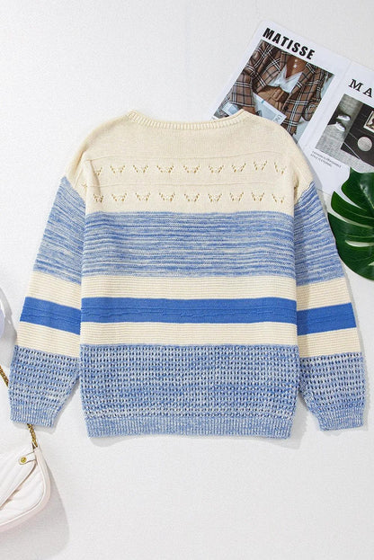 Sweaters & Cardigans/Sweaters Light Blue Open Stitch Puff Sleeve Sweater