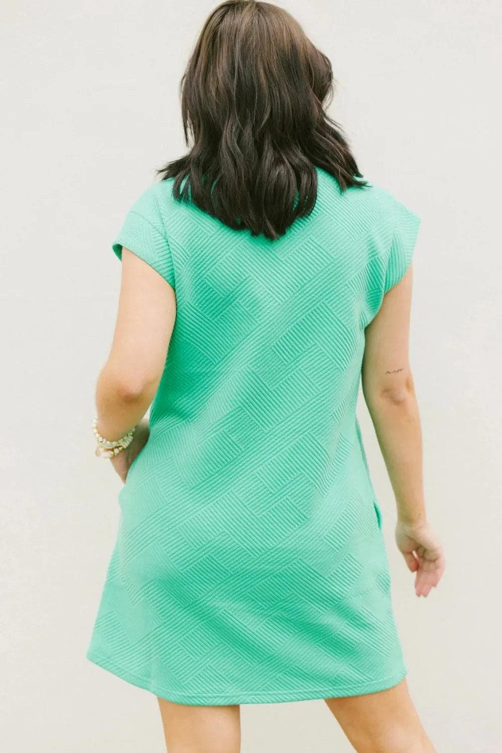 Dresses/T Shirt Dresses Mint Green Textured Cap Sleeve T Shirt Dress