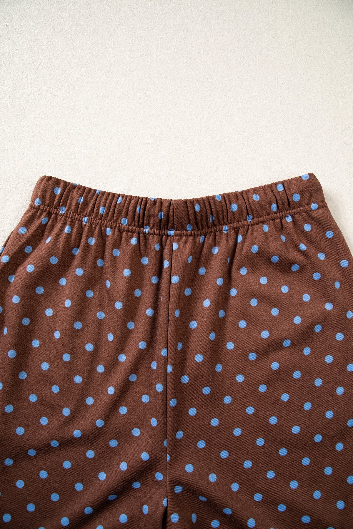 Brown Polka Dot Drawstring Wide Leg Long Sleeve Top Pant Set