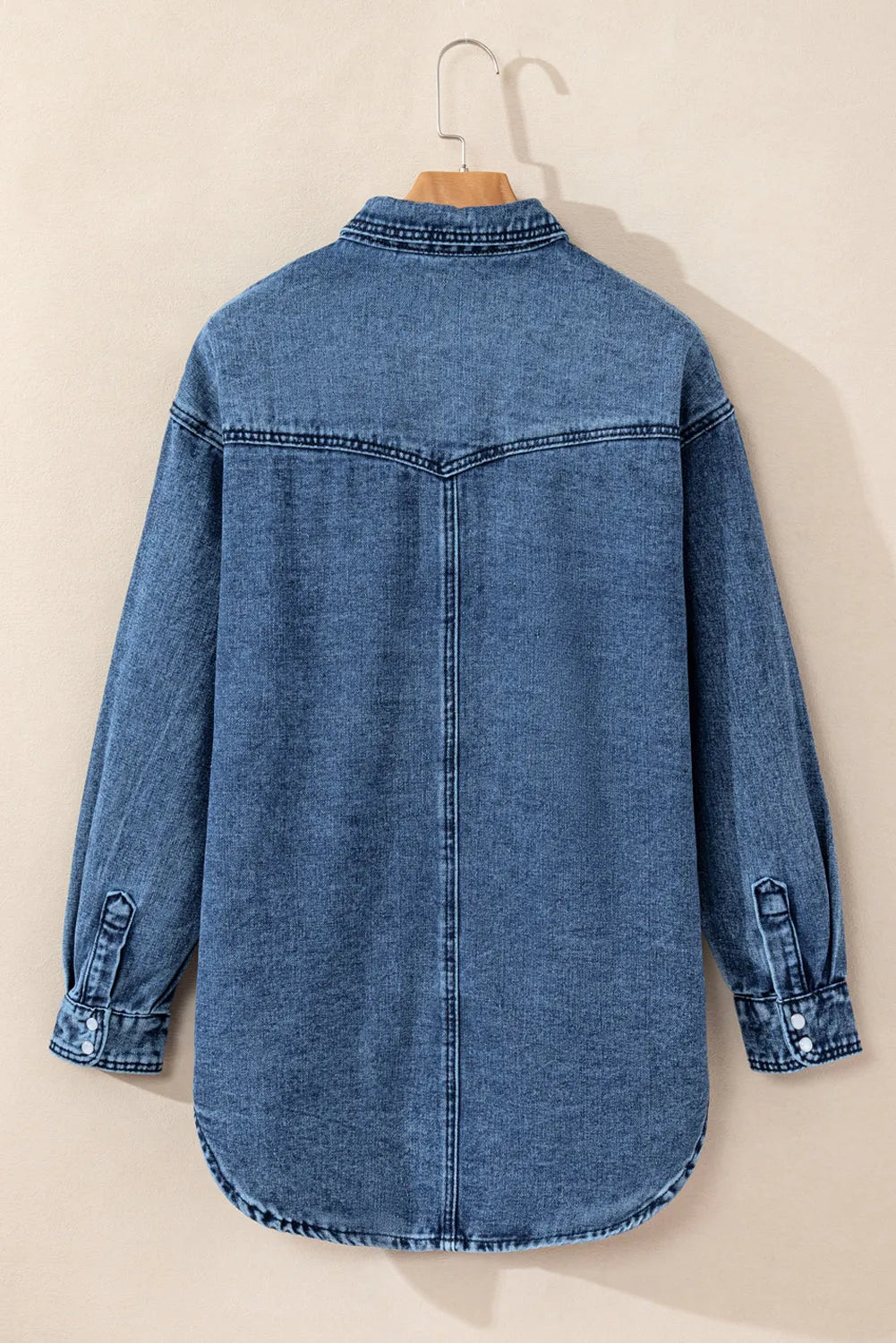 Sail Blue Flap Pocket Snap Button Wash Denim Shacket - Chic Meadow Boutique 