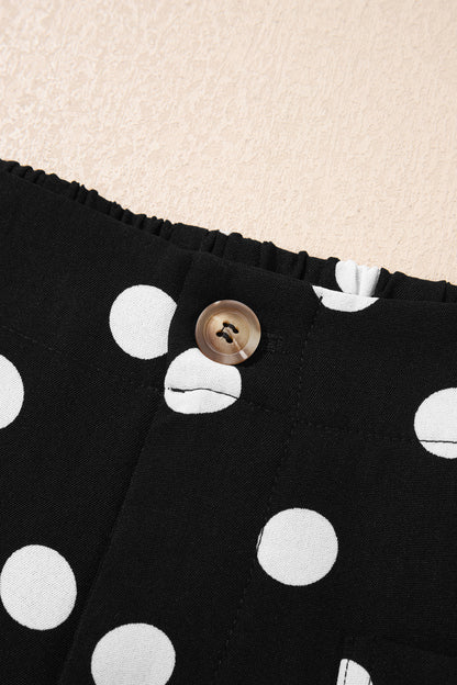 Black Polka Dot Print Patched Pocket Mid-rise Straight Leg Pants