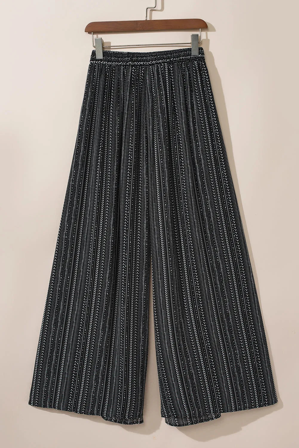 Black Printed Striped Printed Slit Wide Leg High Waist Pants - Chic Meadow Boutique 