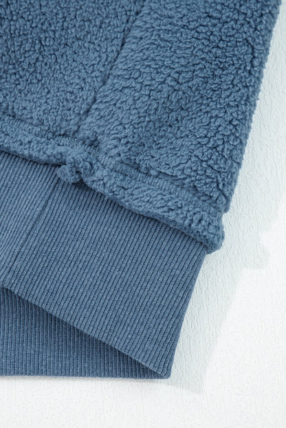 Sail Blue Fleece Drop Shoulder Exposed Seam Patchwork Casual Sweatshirt