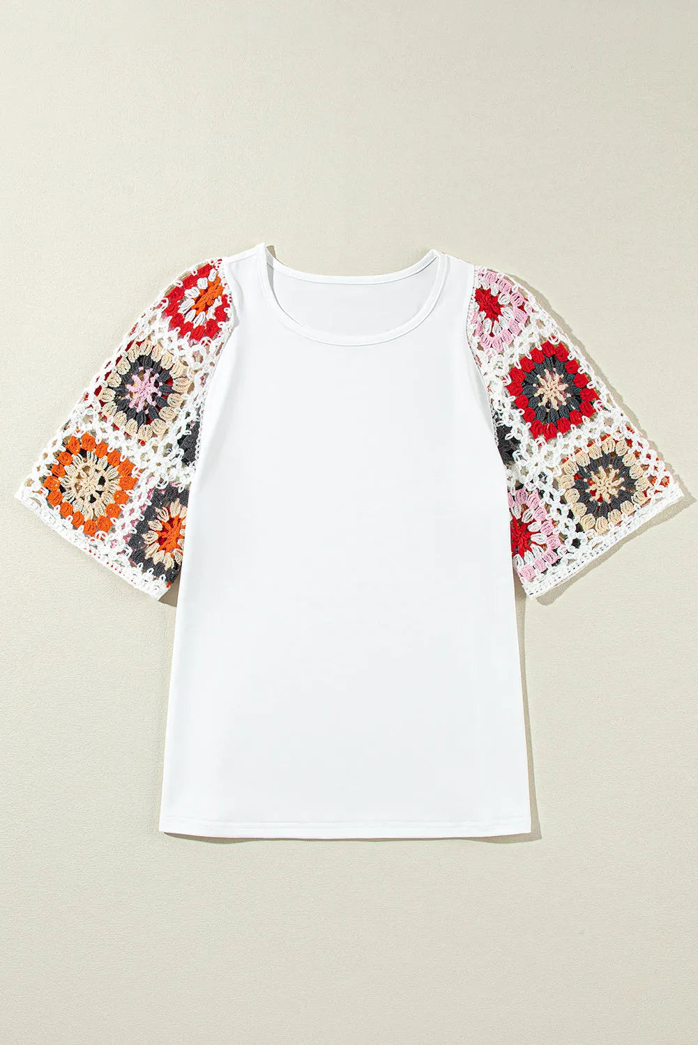 White Floral Crochet Short Sleeve Top - Chic Meadow Boutique 