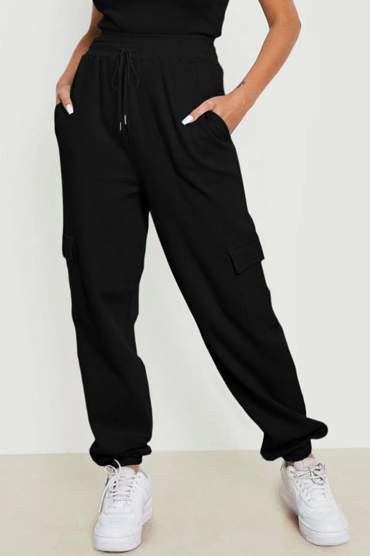 Black Waffle Texture Cargo Pocket Jogger Pants - Chic Meadow Boutique 