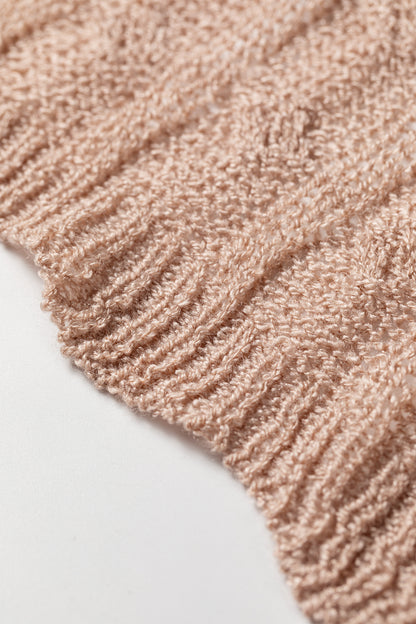 Old Rose Hollowed Pattern Knit Drop Shoulder Open Sweater Cardigan