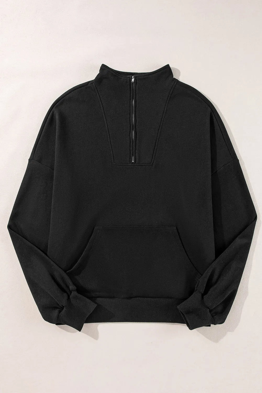 Black Zip-up Stand Neck Kangaroo Pocket Sweatshirt - Chic Meadow Boutique 