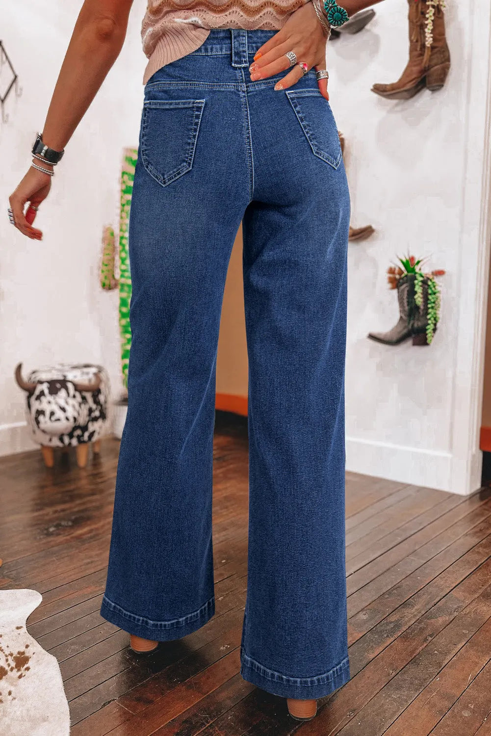 Sail Blue Wide Leg Pocketed High Waist Jeans - Chic Meadow Boutique 