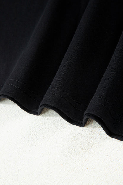 Black Leopard Bow Embroidered Cotton Round Neck T Shirt