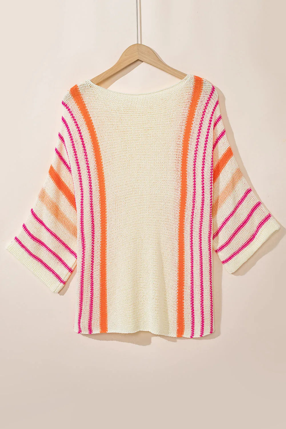 Tops/Sweaters & Cardigans White Striped Detail Wide Sleeve Lightweight Knitted Sweater