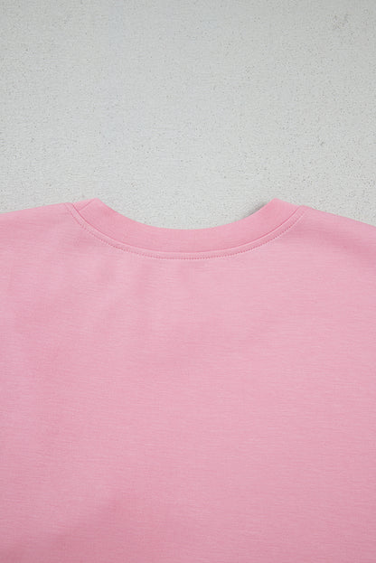 Pink Bow Applique Half Sleeve T-shirt