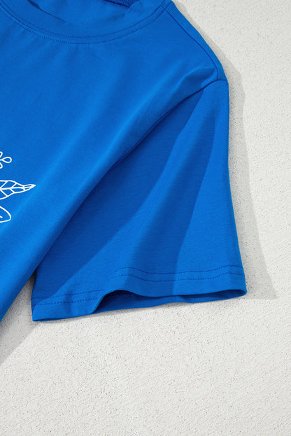 Blue Sunflower Boots Graphic Western Fashion T Shirt