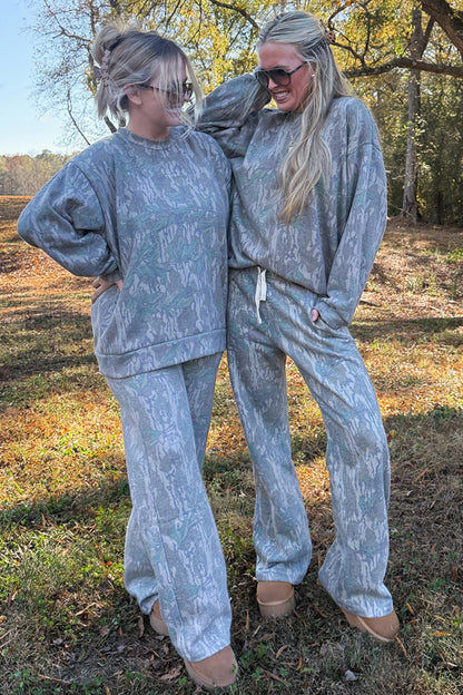 Multicolour Abstract Floral Print Loose Pullover Drawstring Pants 2pcs Set