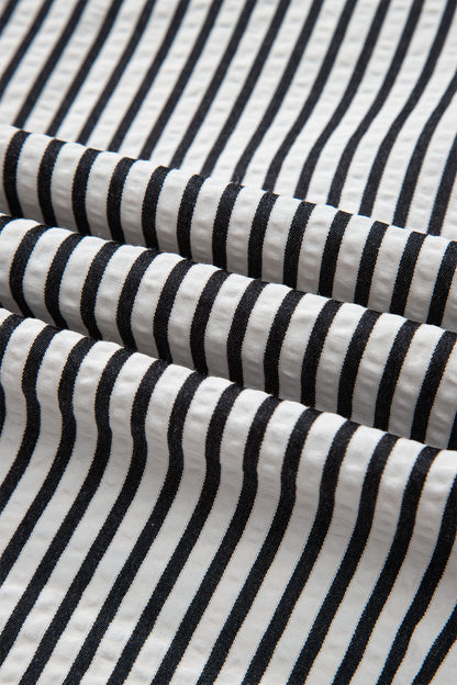 Black Striped Leopard Print Patchwork Button Up Womens Shirt