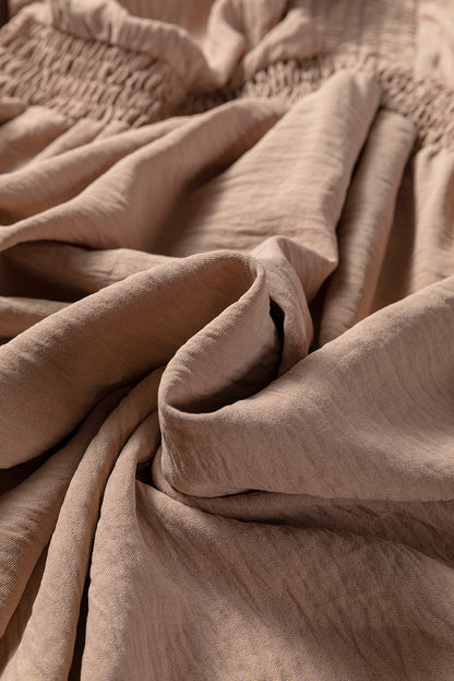 Smoke Gray Deep V Neck Bubble Sleeve Smocked Mini Dress