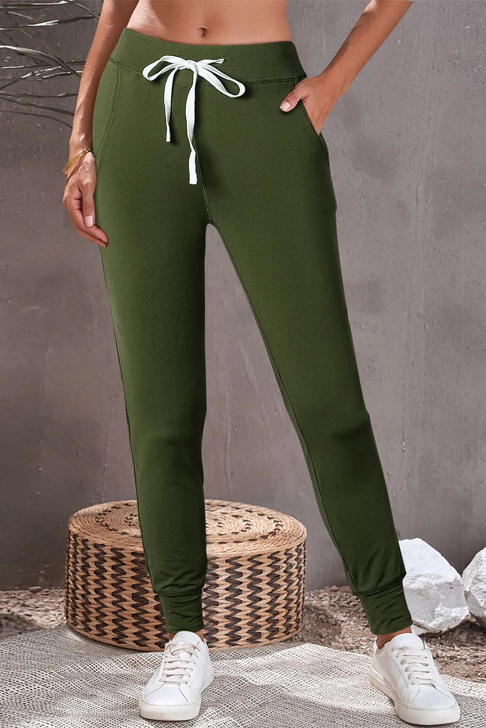 Moss Green Drawstring Waist Pocketed Joggers - Chic Meadow Boutique 