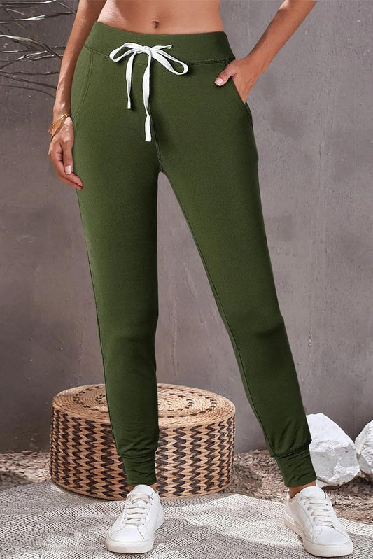 Bottoms/Pants & Culotte Moss Green / S / 90%Polyester+10%Elastane Moss Green Drawstring Waist Pocketed Joggers