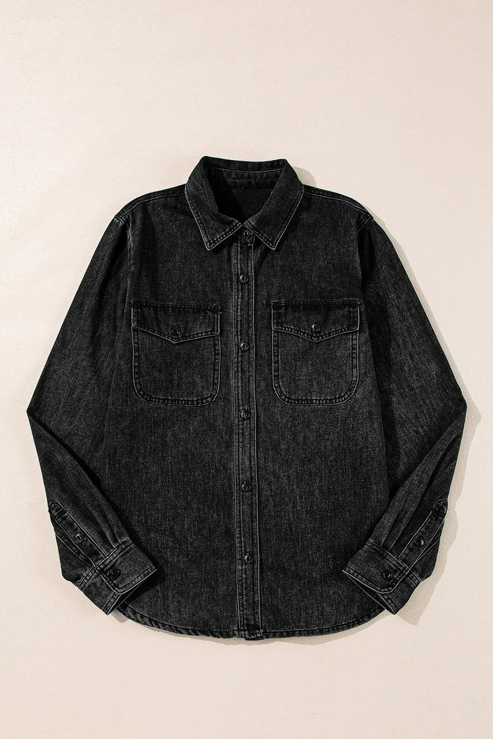 Black Flap Pocket Buttons Collared Jean Jacket - Chic Meadow Boutique 