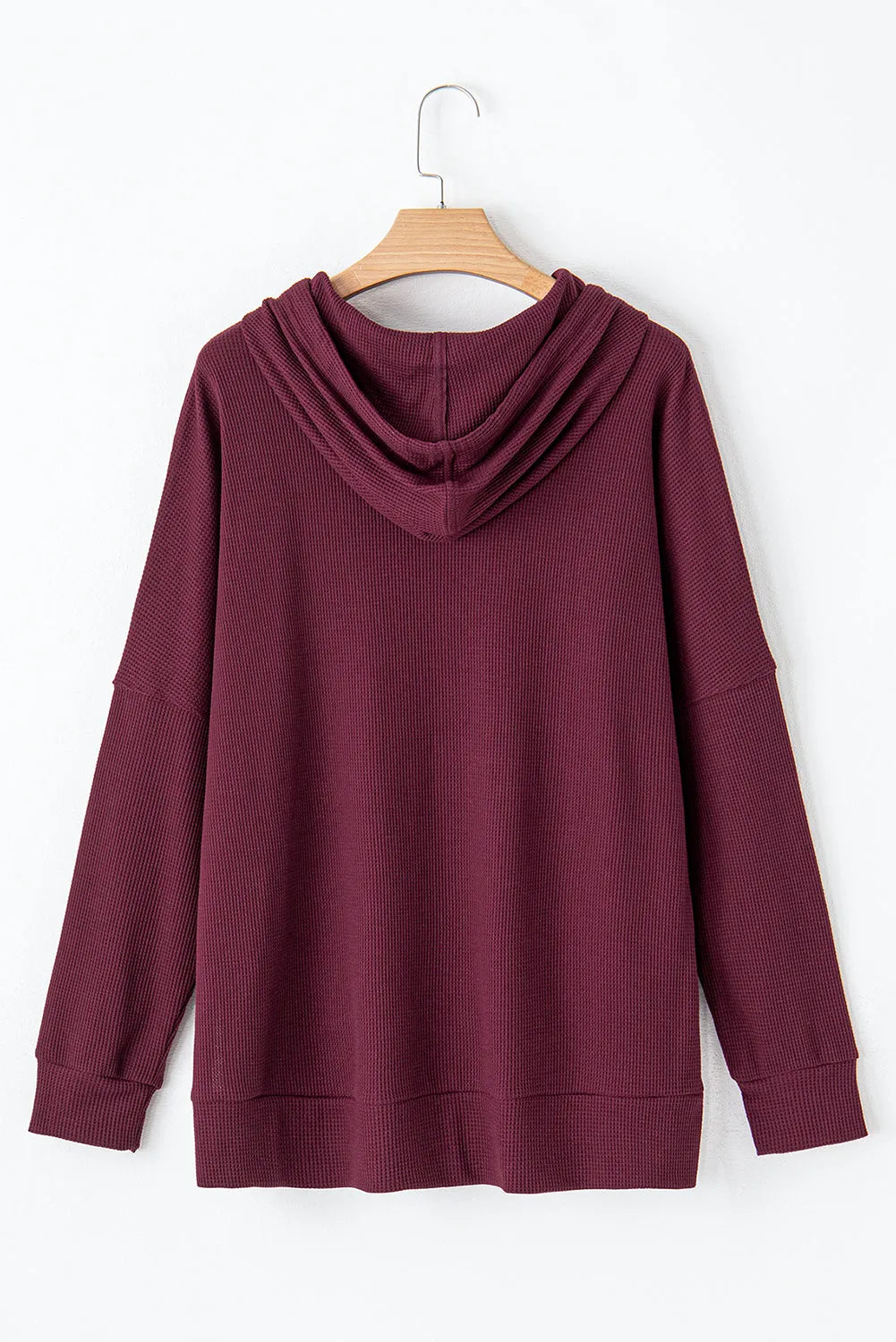 Red Dahlia Waffle Knit Fleece Lined High Low Oversized Hoodie - Chic Meadow Boutique 