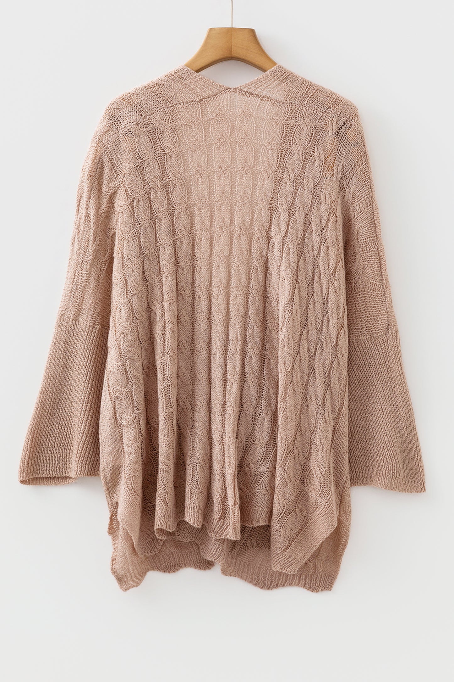 Old Rose Hollowed Pattern Knit Drop Shoulder Open Sweater Cardigan
