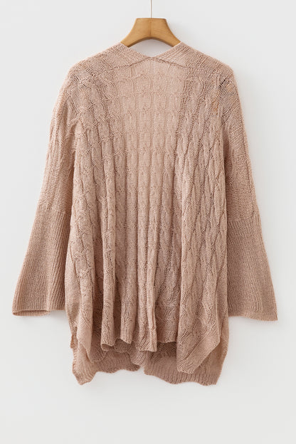 Old Rose Hollowed Pattern Knit Drop Shoulder Open Sweater Cardigan