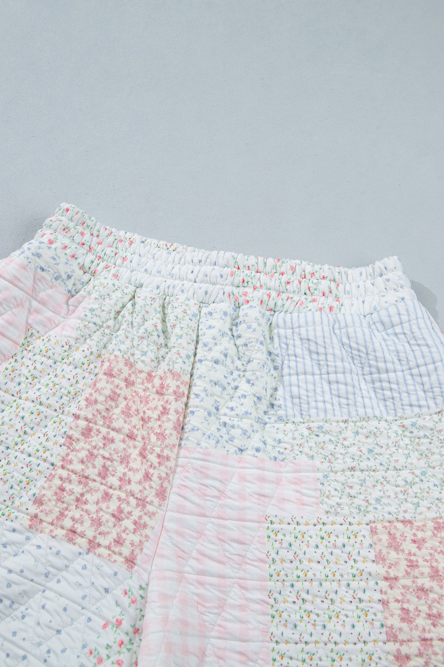 Multicolour Floral Quilted Mock Neck Top and Short Set