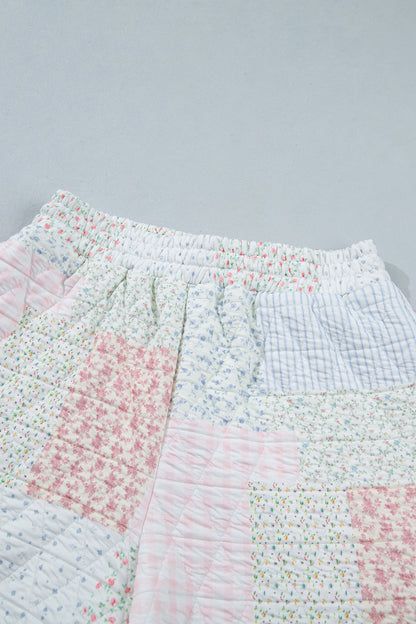 Multicolour Floral Quilted Mock Neck Top and Short Set