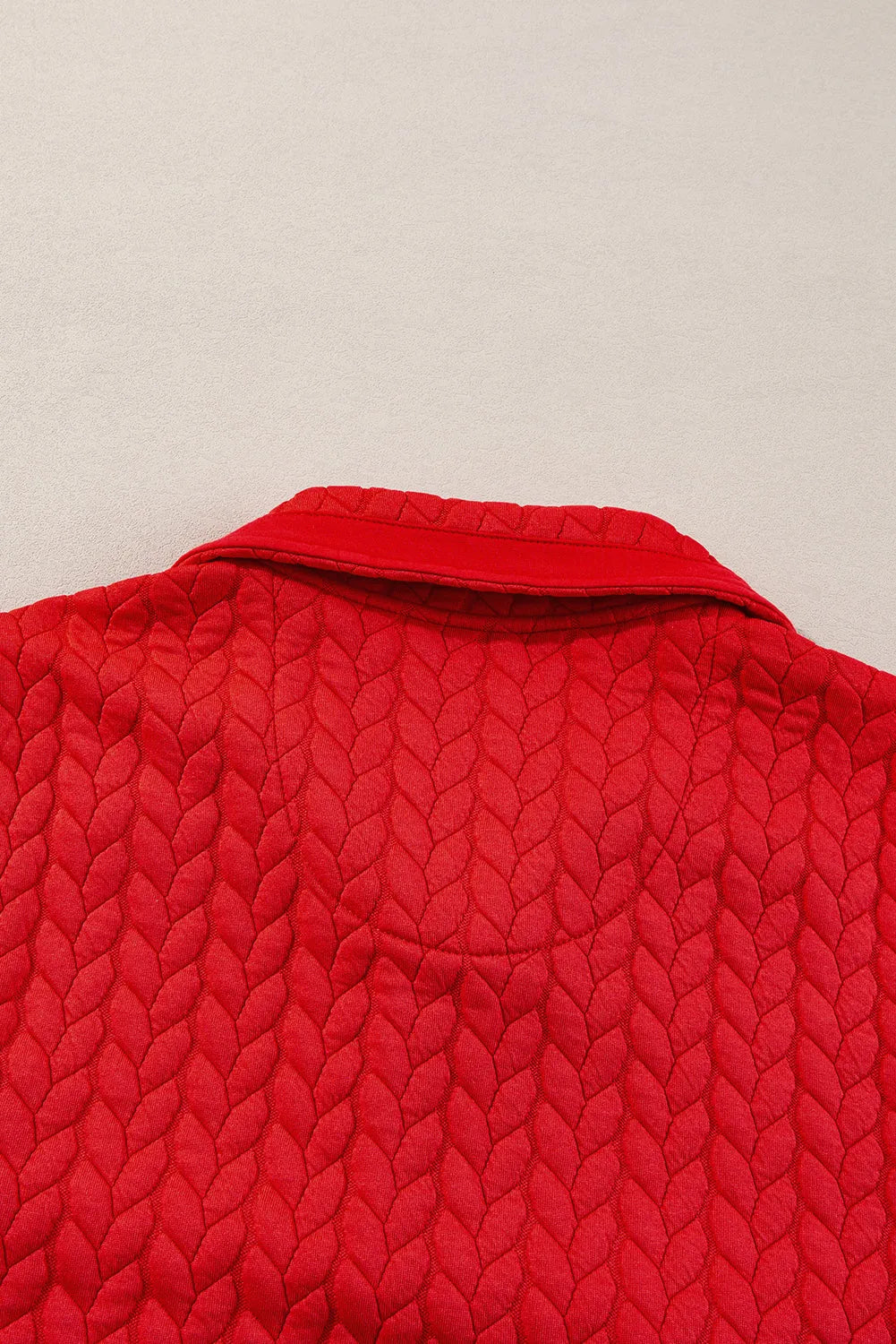 Tomato Red Cable Textured Quarter Zip Pocketed Plus Size Pullover - Chic Meadow Boutique 